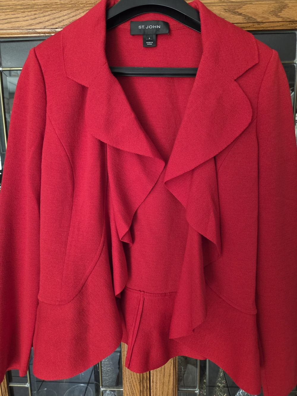 St. John Red Ruffle-Front Jacket